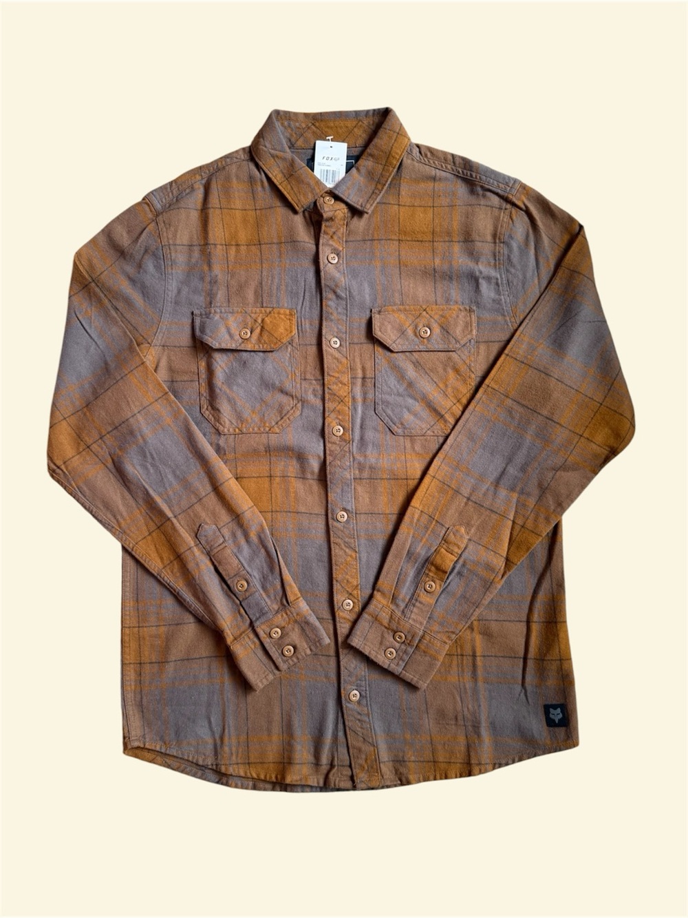 Fox Men's Plaid Button-Down Shirt in Rust Brown and Gray